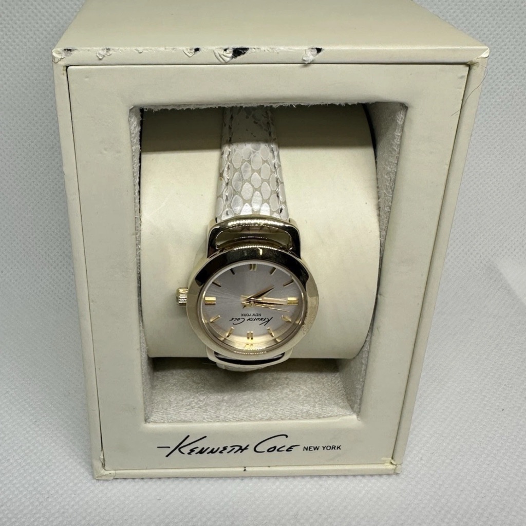 Kenneth Cole Gold-Tone Watch With White Band